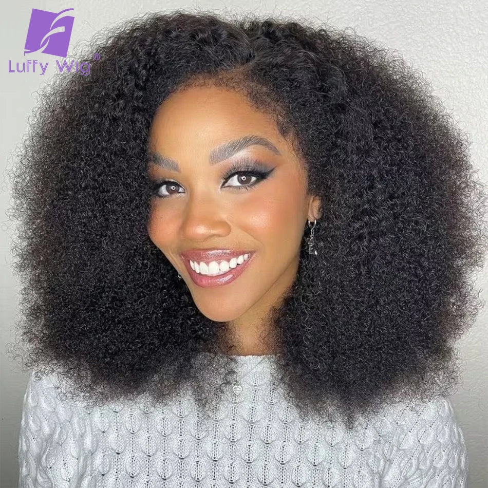 Glueless V Part Wig Kinky Curly Brazilian Human Hair No Leave Out Upgrade U Part Afro 4B 4C Deep Curl V Shape Wigs For Women