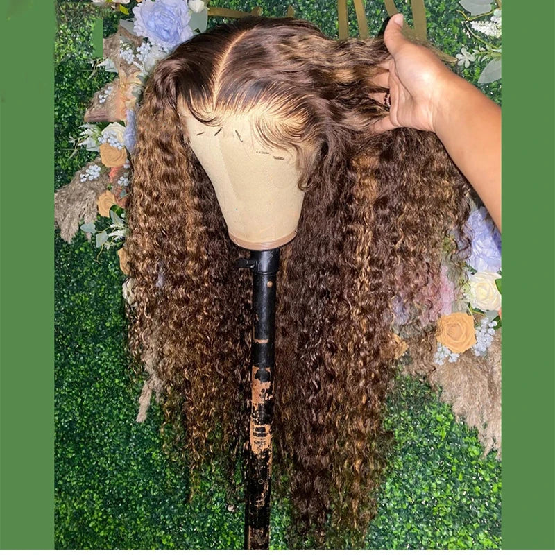 28inch Ombre Blonde Kinky Curly 23A Grade Full Lace Wig For Women With Baby Hair Glueless European Human Hair Jewis Wig