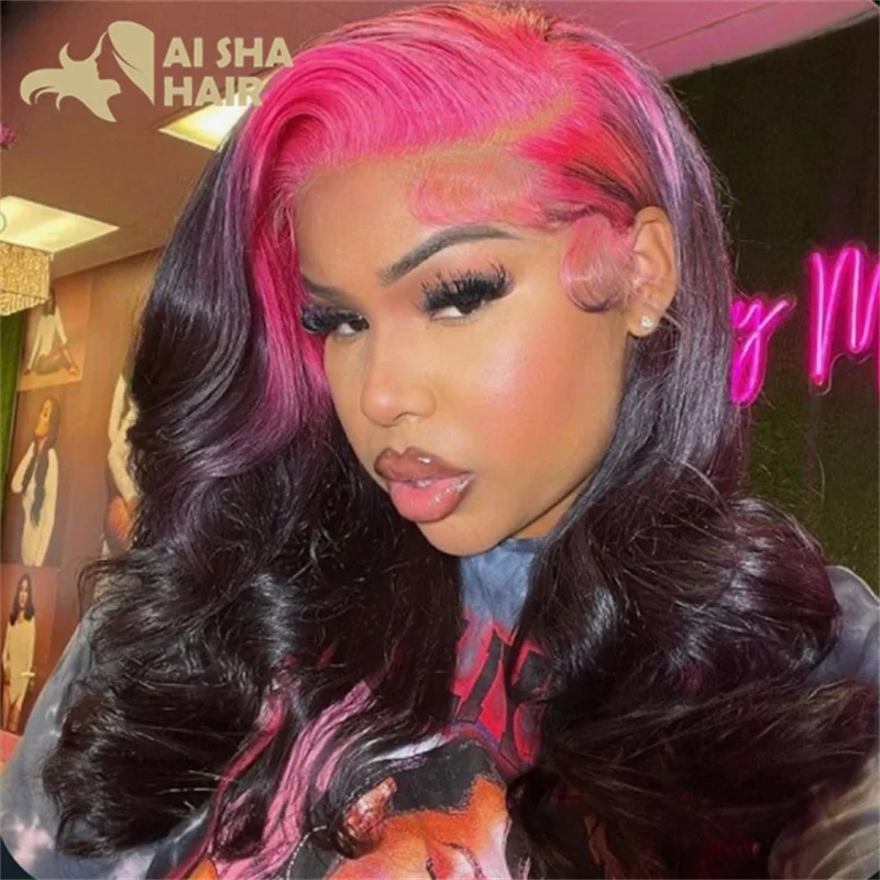 Transparent Lace Brown Pink 13x4 Body Wave Lace Frontal Wig For Women Pink Hightlight Body Lace Front Human Hair Wigs Remy Wig