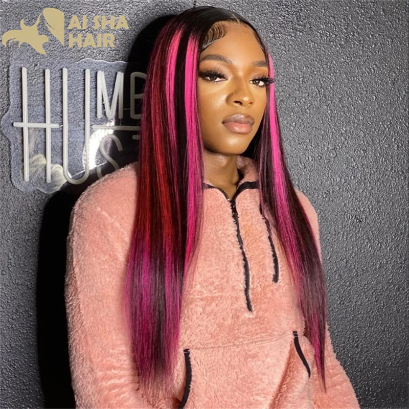 Transparent Lace Brown Pink 13x4 Body Wave Lace Frontal Wig For Women Pink Hightlight Body Lace Front Human Hair Wigs Remy Wig