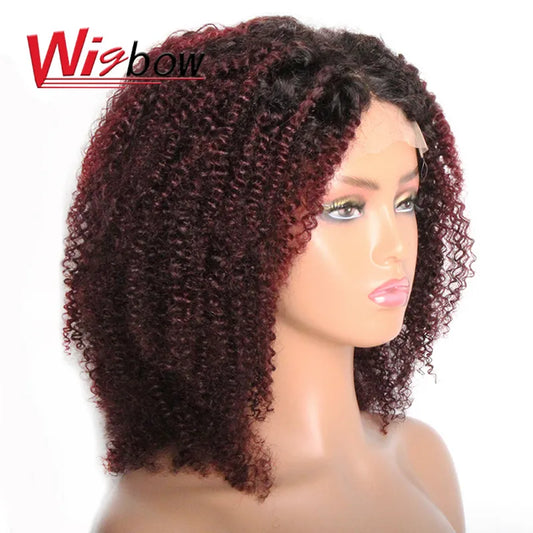 Short Kinky Curly Wig 4*4 Lace Closure Wig For Women Brazilian Human Hair Ombre Closure Wigs T1B 99J 30 Remy Hair Lace Wigs