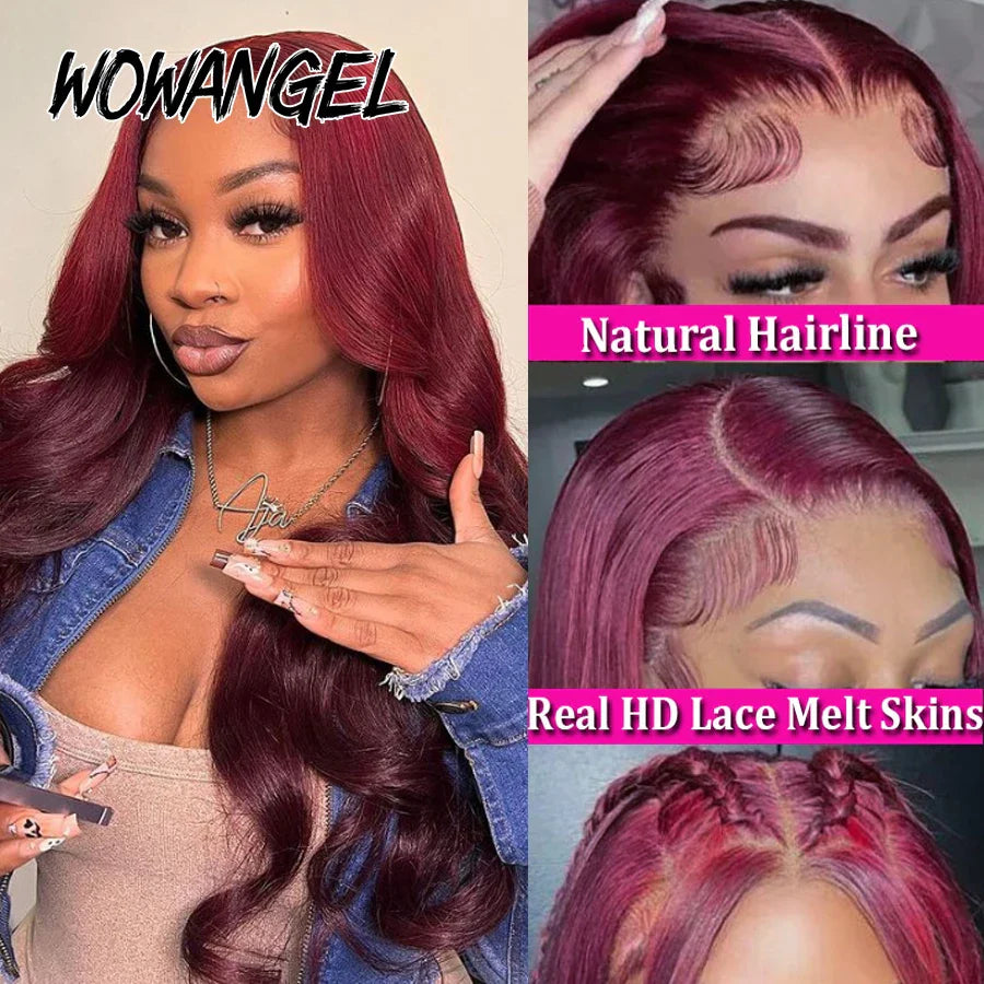 Wear&Go Pre Cut HD Lace Closure Wigs 250% 99J Burgundy Colored Body Wave Wigs 5x5 HD Transparent Lace Closure Human Hair Wigs