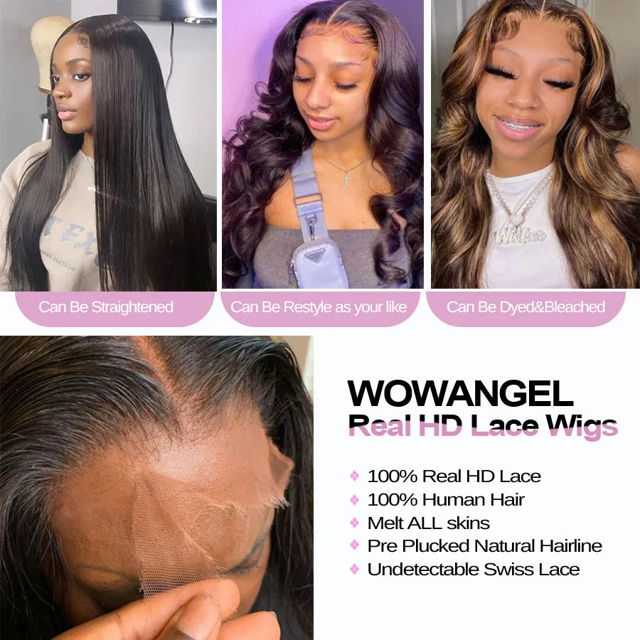 Wow Angel 7x7 HD Lace Closure Wigs 34inch Body Wave Wigs Remy Hair 6x6 HD Lace Closure Human Hair Wigs Pre Plucked Glueless Wigs