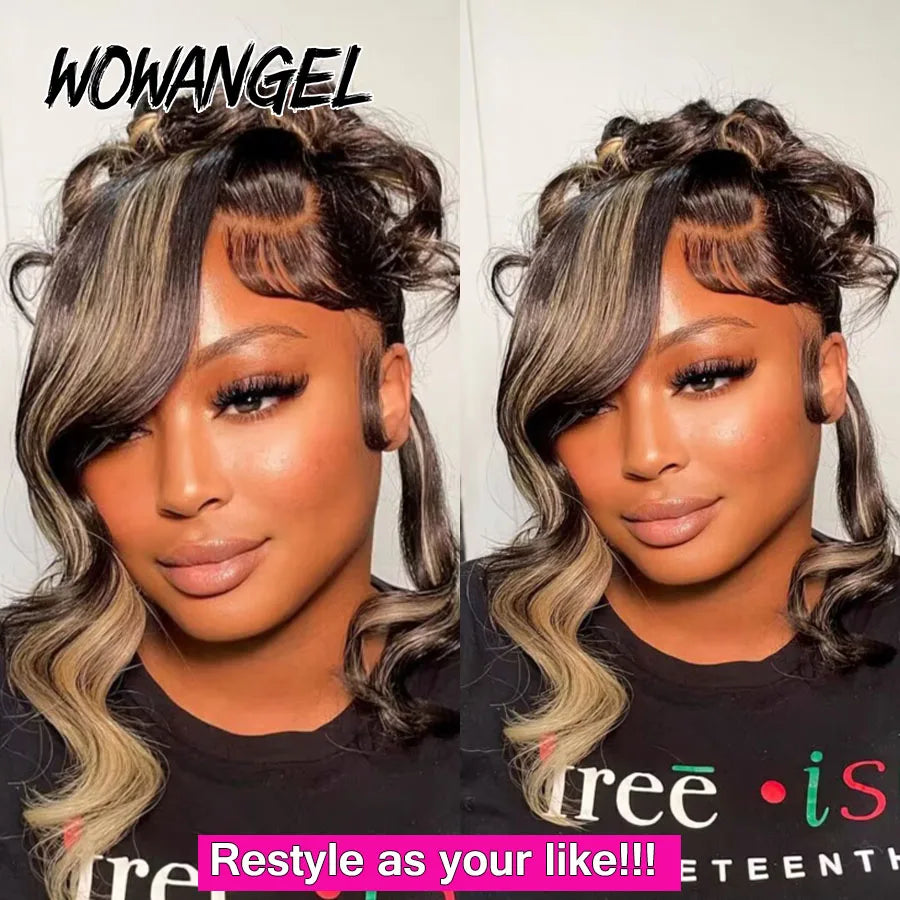 Wow Angel 1B27 Ombre Highlight 13x6 HD Lace Front Wigs Glueless Body Wave Pre plucked Ready to Wear Human Hair Wigs For Woman