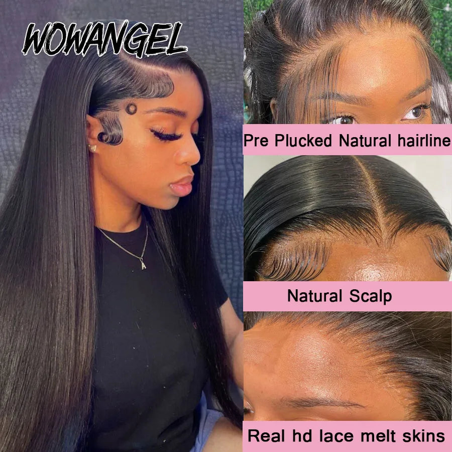 34inch Real HD Lace Front Wig Pre Plucked Straight Wigs 13x6 HD Transparent Lace Frontal Human Hair Wig Brazilian Hair For Woman