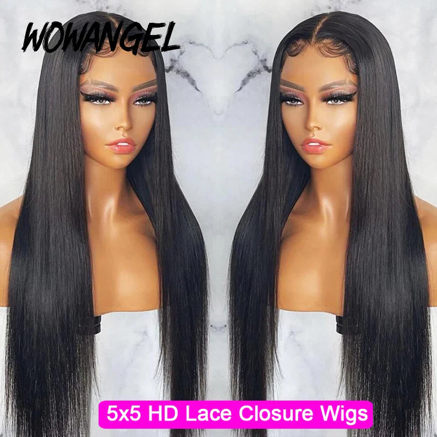 Wow Angel 5x5 Wear Go HD Lace Closure Glueless Wigs 28in Malaysian Straight Wig Pre Plucked Human Wigs Ready to Go Wig For Woman