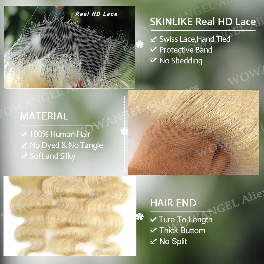 13x6 HD Lace Frontal Body Wave 613 Blonde Hair Ultra Thin Lace Frontal Closure Only Ear to Ear HD Transparent Lace Deep Part