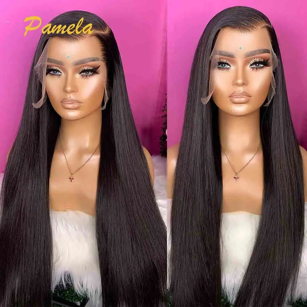 Double Drawn Bleached Knots Bone Straight 13x6 HD Transparent Lace Frontal Human Hair Glueless Wigs Pre plucked Ready To Go