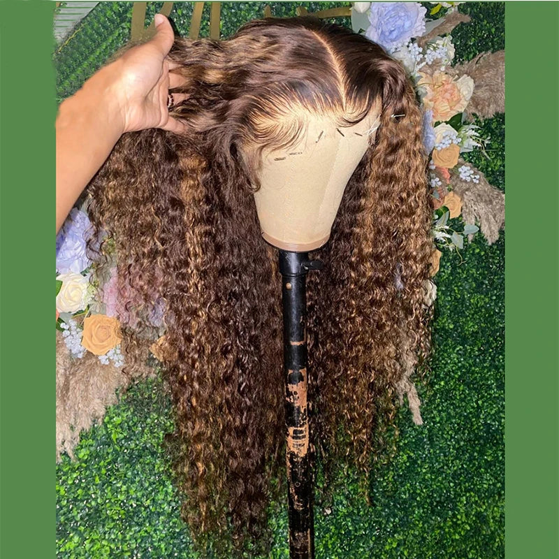 28inch Ombre Blonde Kinky Curly 23A Grade Full Lace Wig For Women With Baby Hair Glueless European Human Hair Jewis Wig