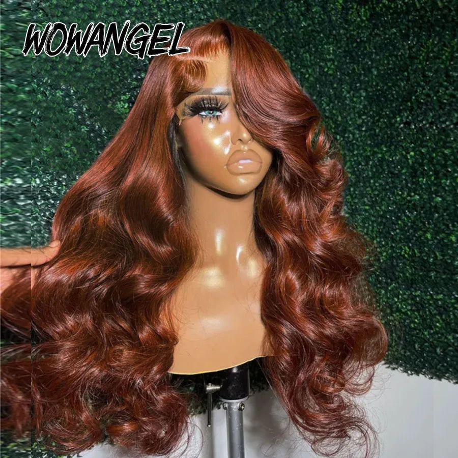 30inch Reddish Brown Colored Wigs 13X6 HD Lace Front Human Hair Wigs Body Wave Real HD Transparent Lace Frontal Wigs Pre Plucked