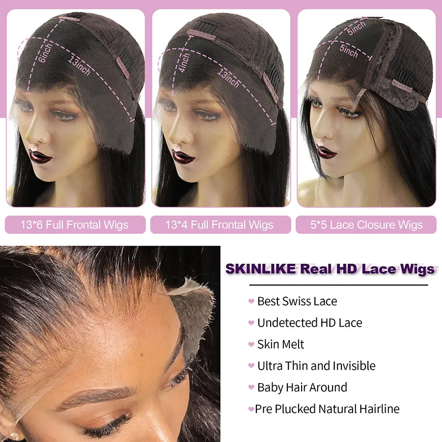 Wow Angel HD Lace Frontal Wigs 34inch Deep Wave Wigs 13x6 Full Lace Front Human Hair Wigs Melt Skins Glueless Lace Closure Wigs