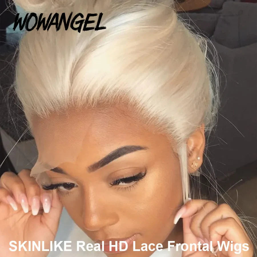 34inch 13x4 Full Frontal Wigs 613 Blonde HD Lace Front Human Hair Wig Straight Wigs Pre Plucked HD Lace Closure Wigs Melt Skins