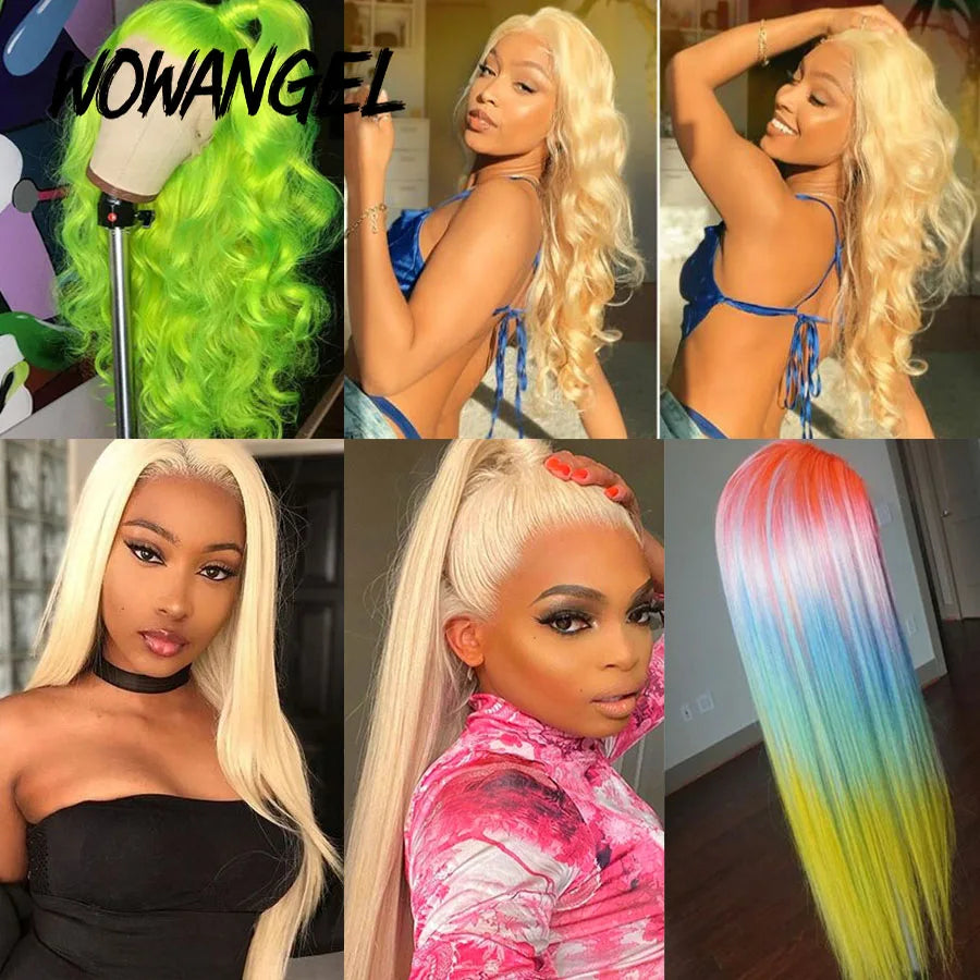 34inch 13x4 Full Frontal Wigs 613 Blonde HD Lace Front Human Hair Wig Straight Wigs Pre Plucked HD Lace Closure Wigs Melt Skins