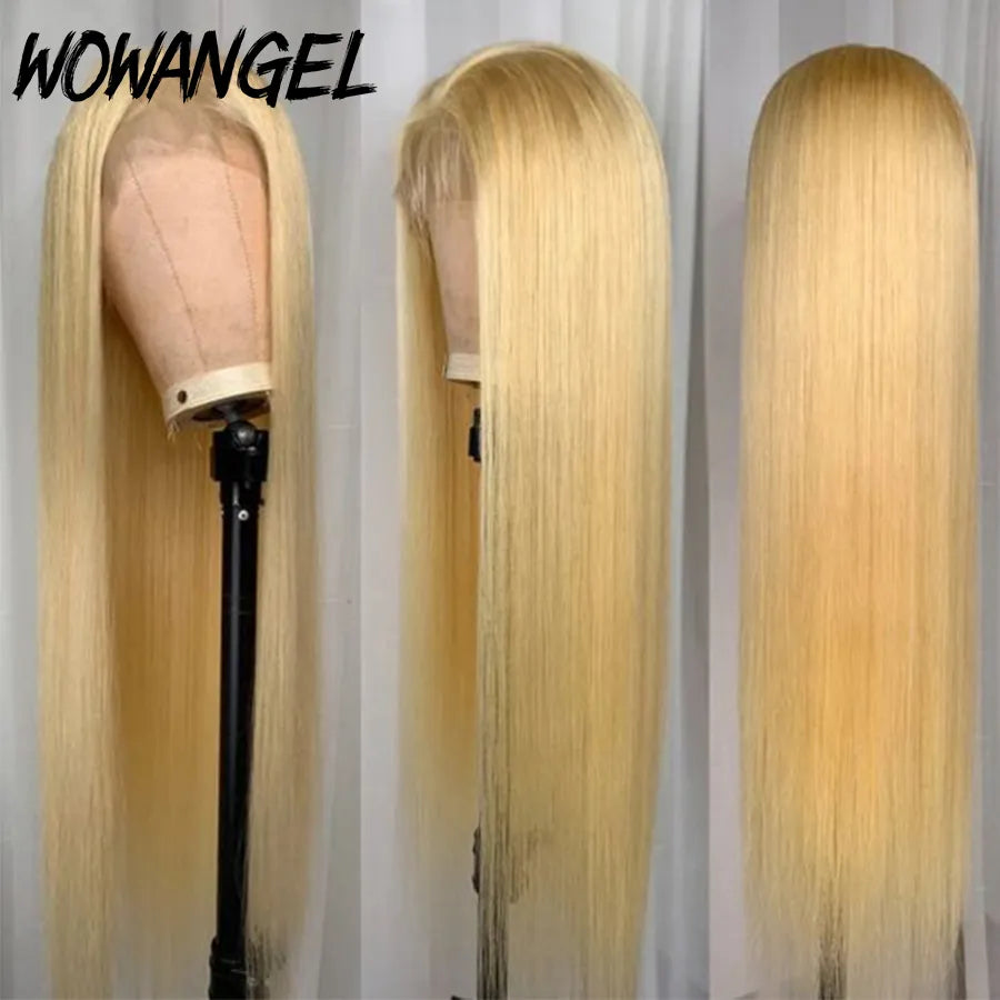 34inch 13x4 Full Frontal Wigs 613 Blonde HD Lace Front Human Hair Wig Straight Wigs Pre Plucked HD Lace Closure Wigs Melt Skins