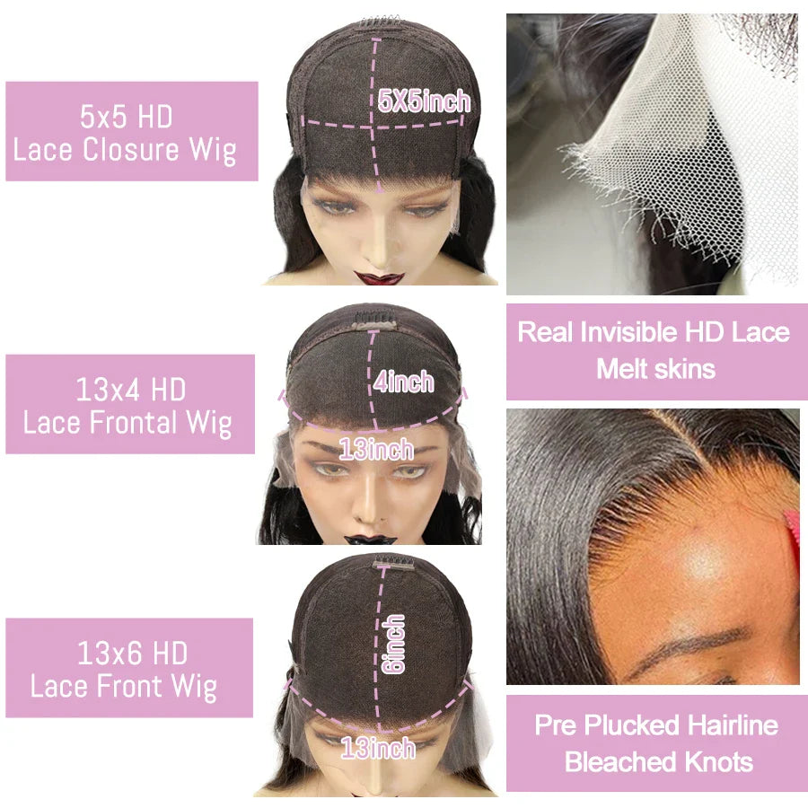 Wow Angel 250% 13x4 HD Lace Frontal Wigs Body Wave Highlight Wig Pre Plucked Melt Skin Full Lace Frontal Wig HD Lace Closure Wig