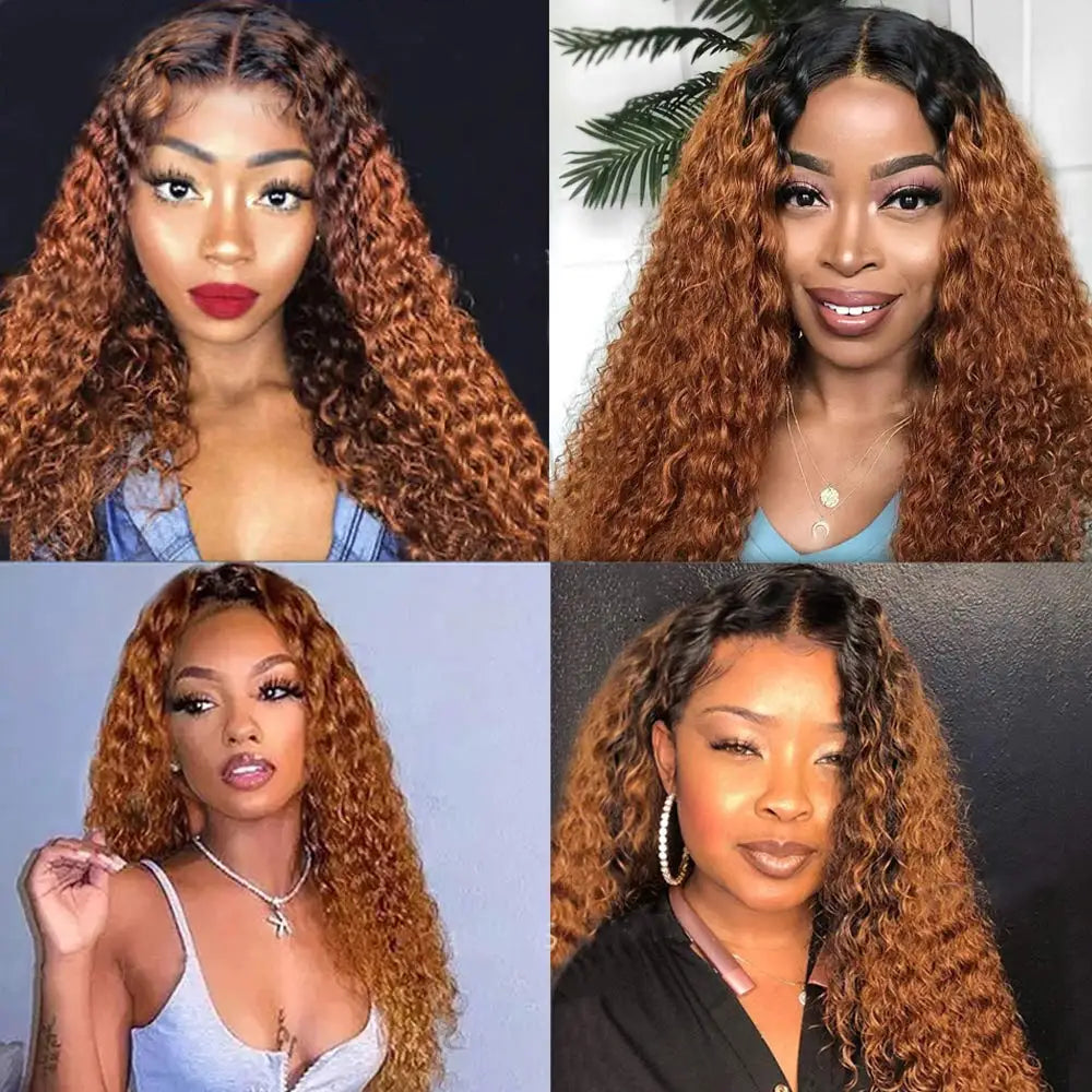 Highlight Curly Wigs T Part Lace Frontal Wigs Human Hair Wig Brown Ombre Lace Front Wig Brazilian Kinky Deep Wave Long Wavy