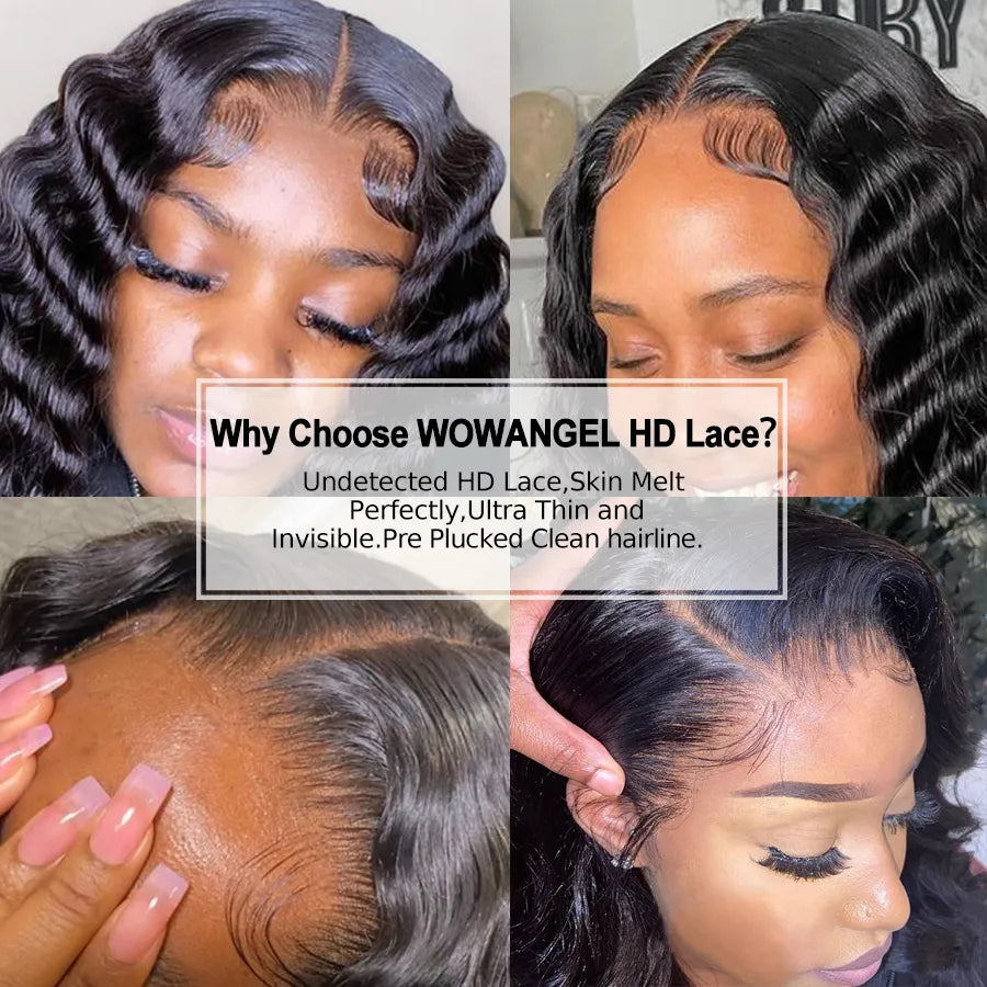 Wow Angel HD Lace Frontal Wigs 34inch Deep Wave Wigs 13x6 Full Lace Front Human Hair Wigs Melt Skins Glueless Lace Closure Wigs