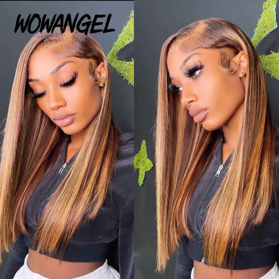 250% 30inch SKINLIKE Real HD Lace Frontal Human Hair Wig Highlight Straight Wig Colored Lace Closure Wig Pre Plucked Melt Skins