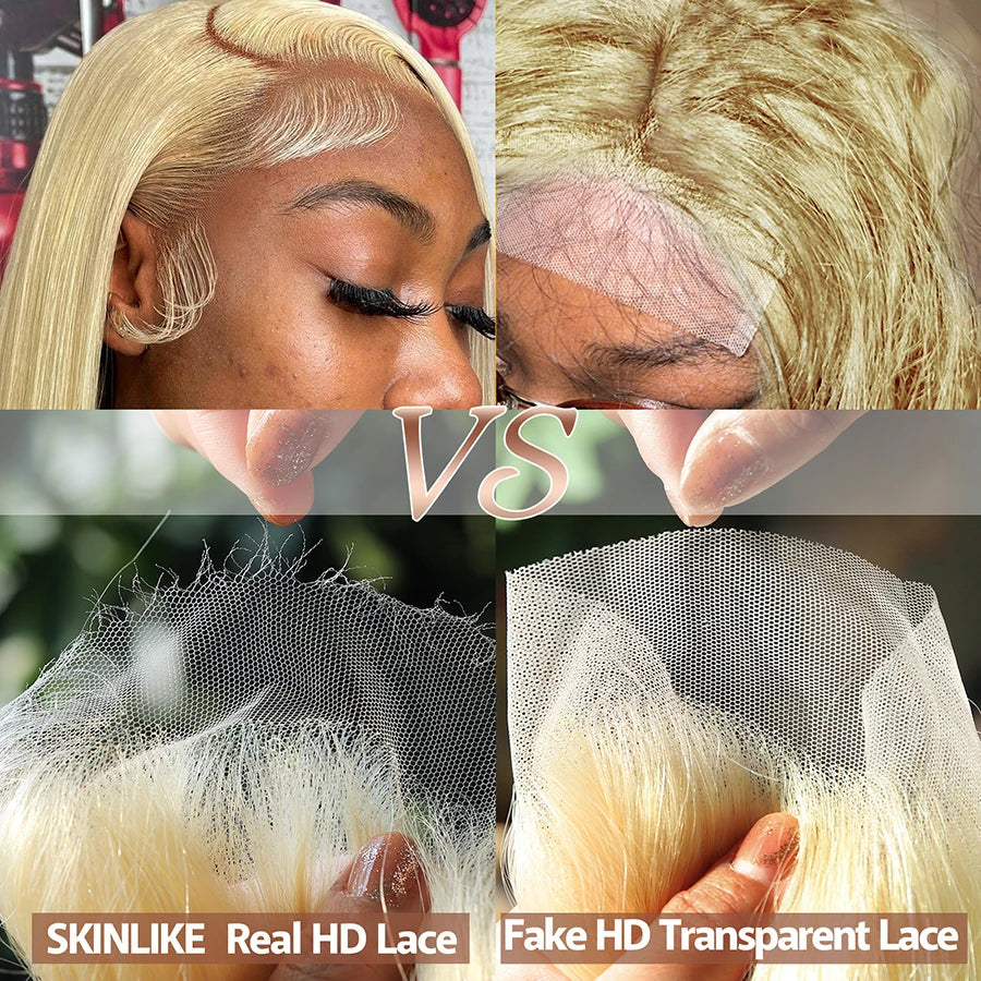 34inch 13x4 Full Frontal Wigs 613 Blonde HD Lace Front Human Hair Wig Straight Wigs Pre Plucked HD Lace Closure Wigs Melt Skins