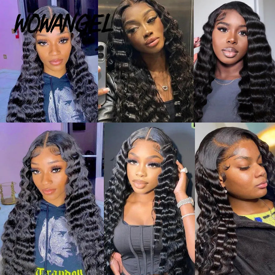 Wow Angel HD Lace Frontal Wigs 34inch Deep Wave Wigs 13x6 Full Lace Front Human Hair Wigs Melt Skins Glueless Lace Closure Wigs