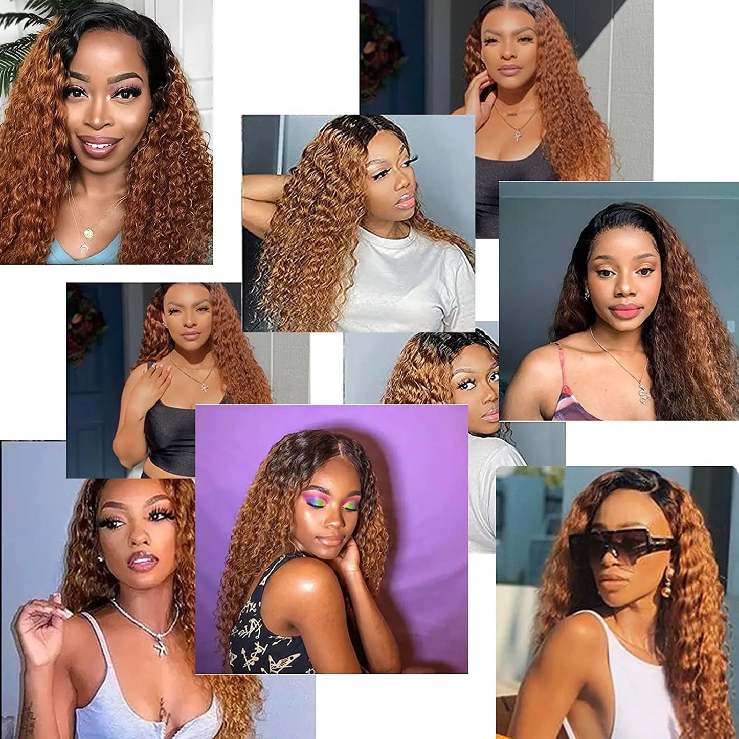 Highlight Curly Wigs T Part Lace Frontal Wigs Human Hair Wig Brown Ombre Lace Front Wig Brazilian Kinky Deep Wave Long Wavy