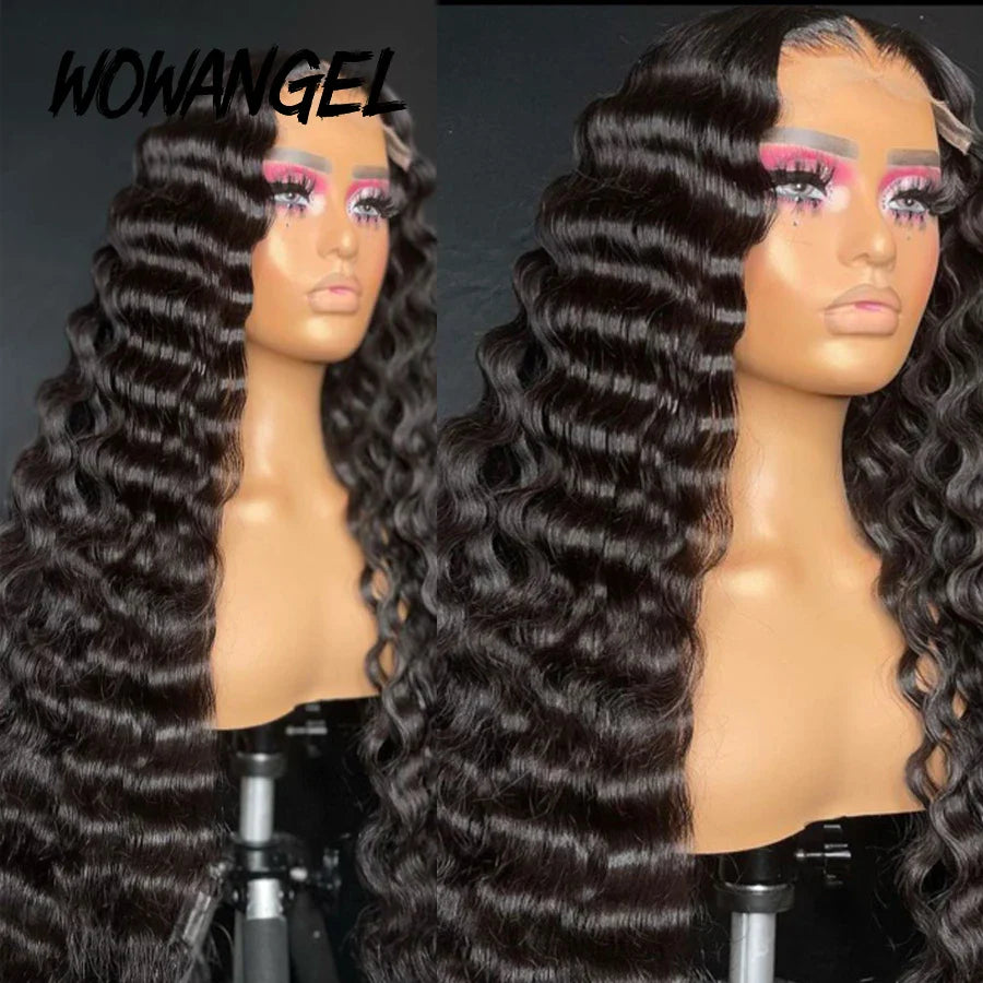 Wow Angel HD Lace Frontal Wigs 34inch Deep Wave Wigs 13x6 Full Lace Front Human Hair Wigs Melt Skins Glueless Lace Closure Wigs