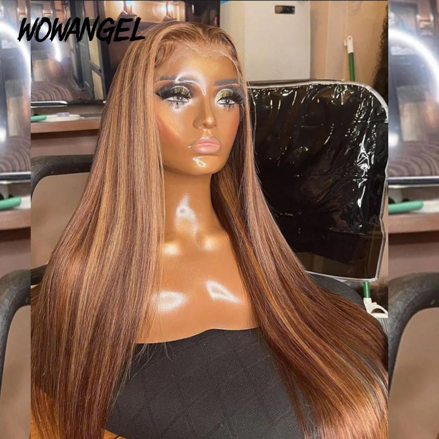 250% 30inch SKINLIKE Real HD Lace Frontal Human Hair Wig Highlight Straight Wig Colored Lace Closure Wig Pre Plucked Melt Skins