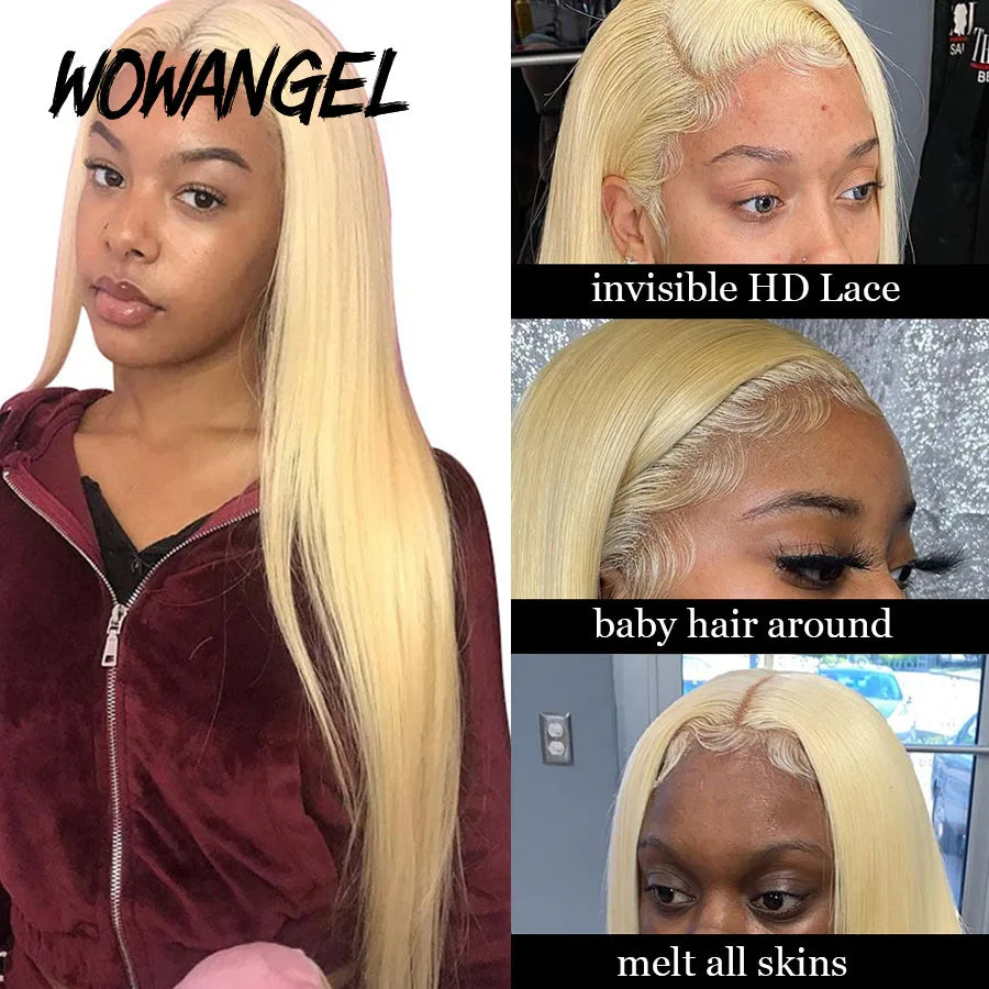 34inch 13x4 Full Frontal Wigs 613 Blonde HD Lace Front Human Hair Wig Straight Wigs Pre Plucked HD Lace Closure Wigs Melt Skins