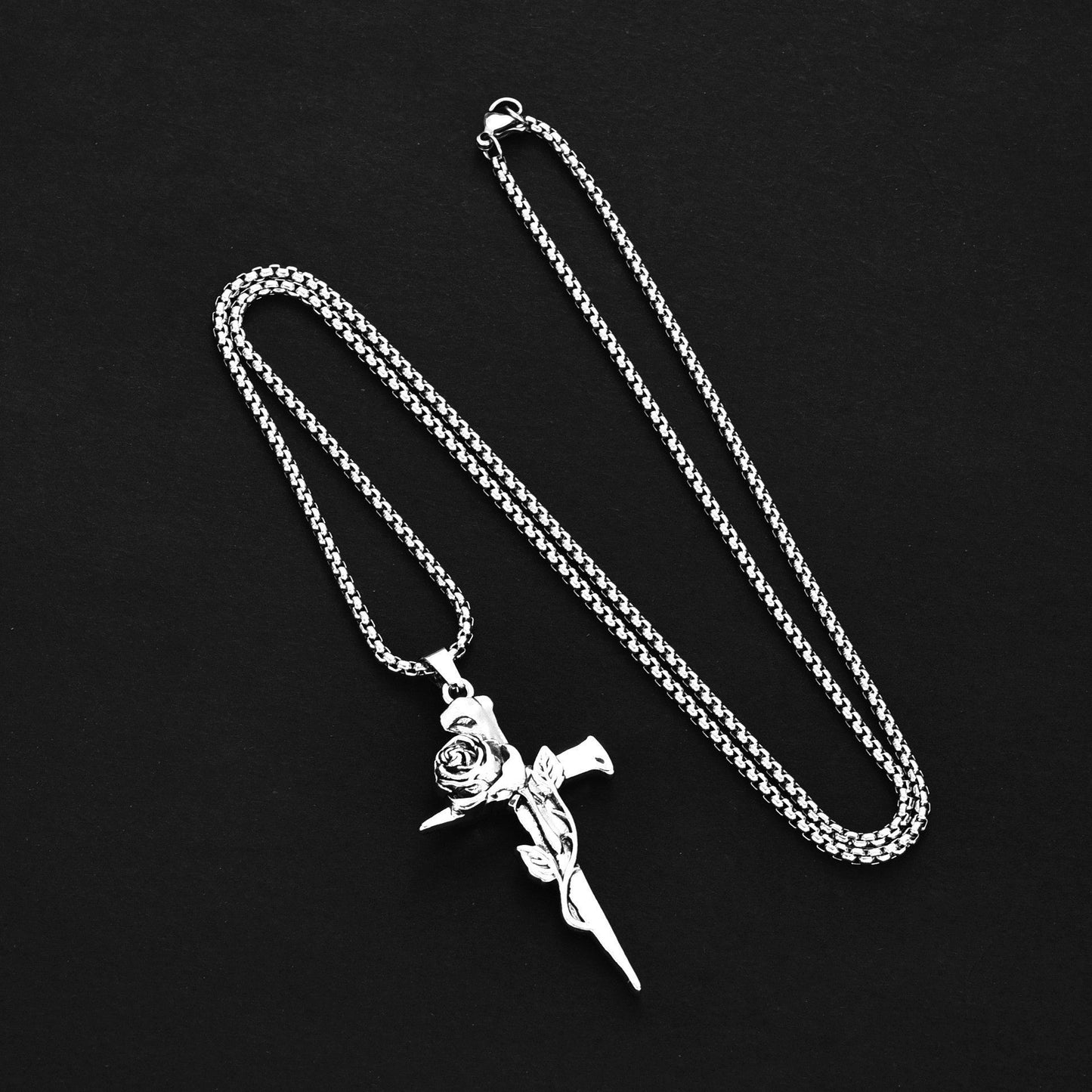 Retro Rose Cross Ornament Men And Women Long Necklace