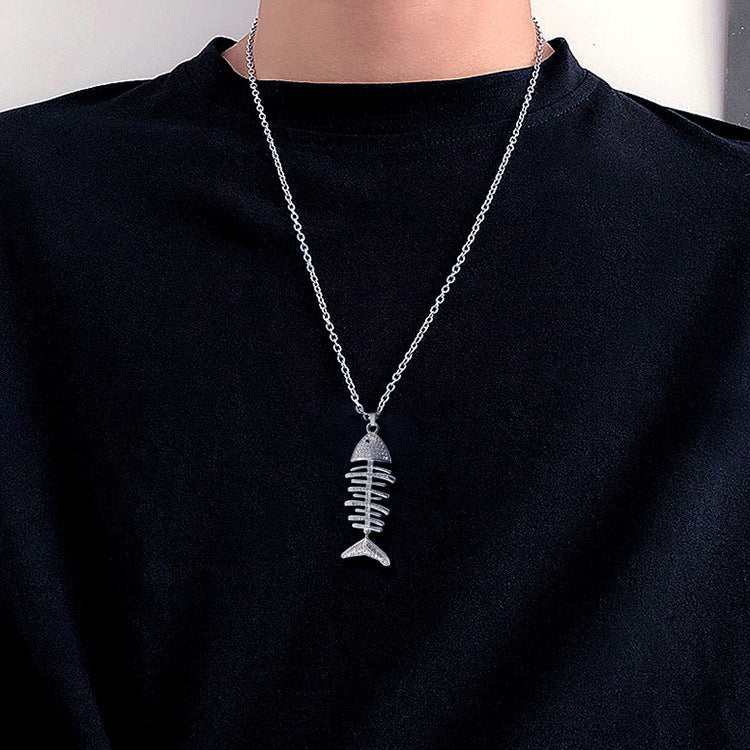 Silver Fishbone Necklace Set With Diamond All Match Student Net Red Accessories