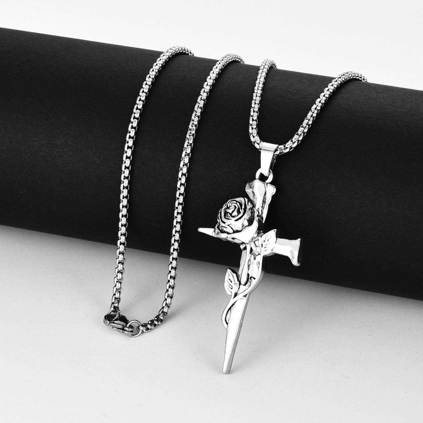 Retro Rose Cross Ornament Men And Women Long Necklace