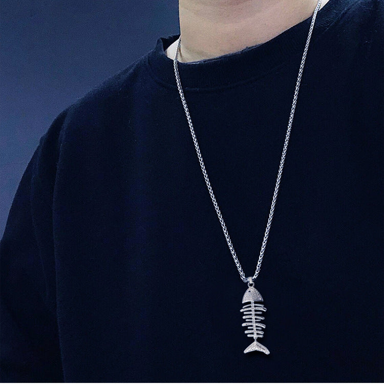 Silver Fishbone Necklace Set With Diamond All Match Student Net Red Accessories